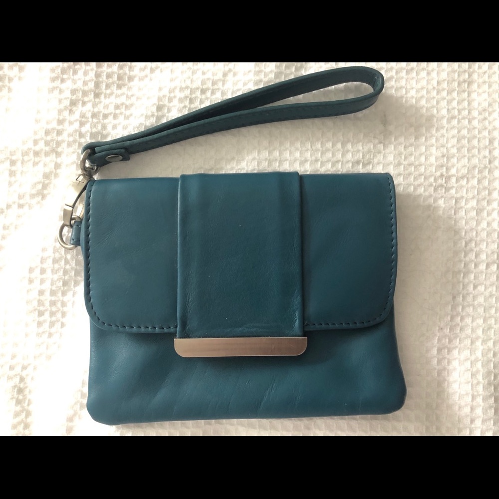 Teal Leather Mini Clutch